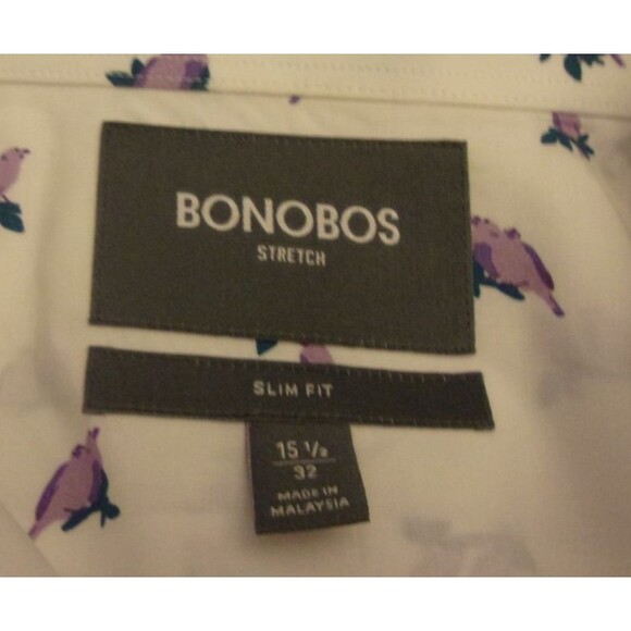 Bonobos Purple Dove Bird Long Sleeve Shirt Sz 15.5-32 Cotton Spandex Slim Fit - Picture 6 of 7